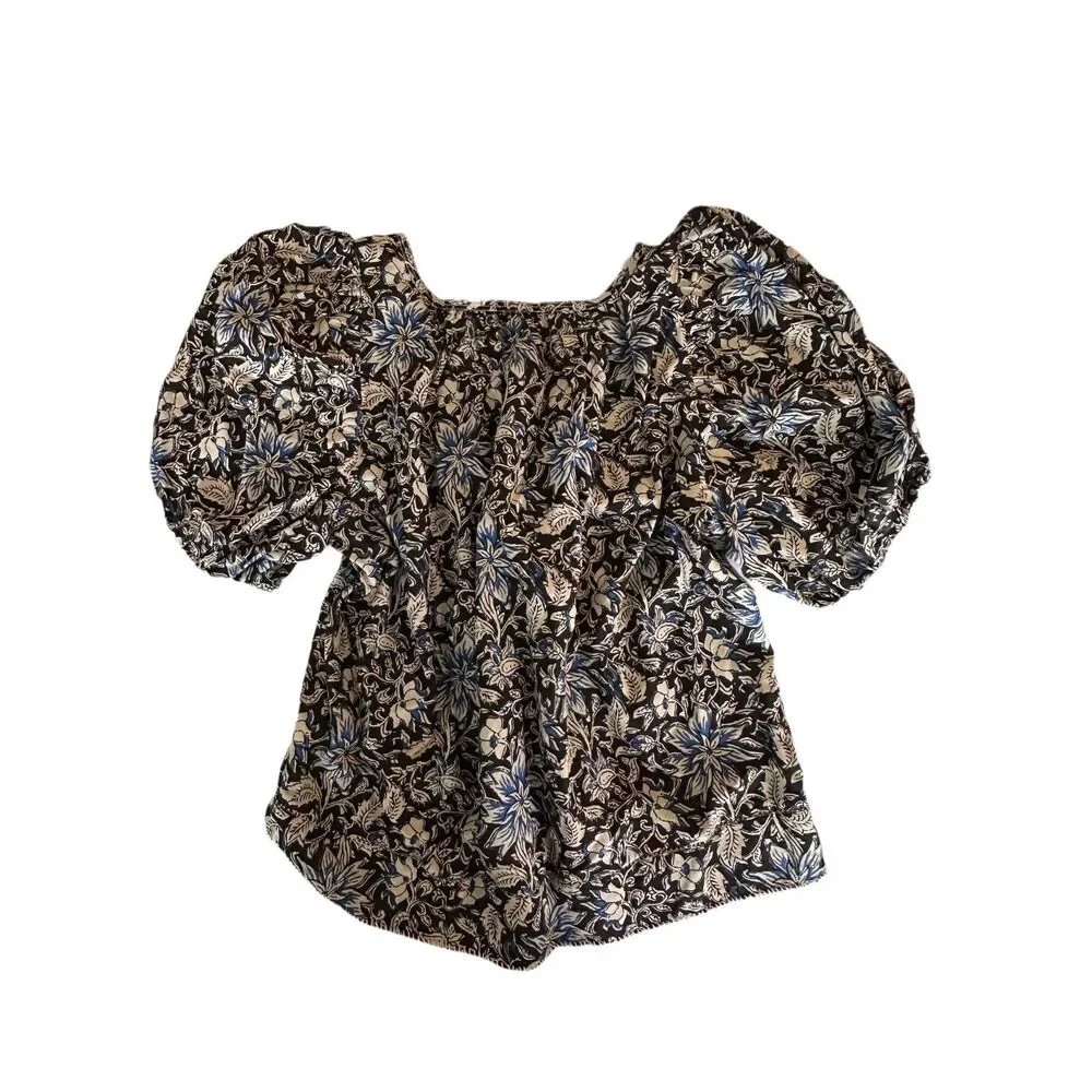 Madewell Puff-Sleeve Scoopneck Top Dark Carob Large